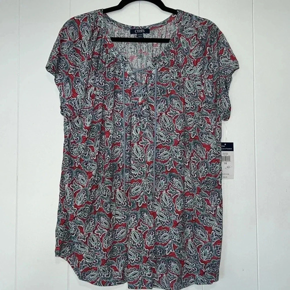 NWT Chaps Dusty Lane Multicolored Paisley Peasant Top Boho Popover U12 - Picture 1 of 6